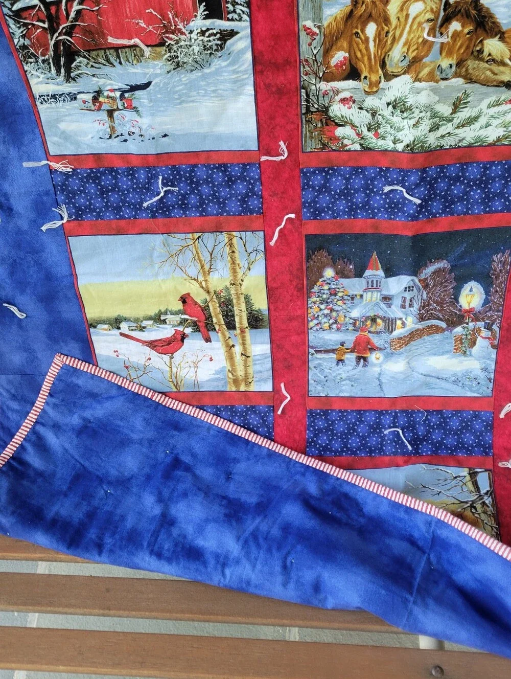 Handmade Quilt Lap Blanket Winter Scenes Blanket Red & Blue 46